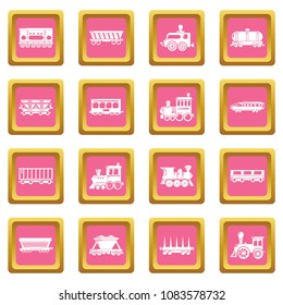 Railway carriage icons set vector pink square isolated on white background 