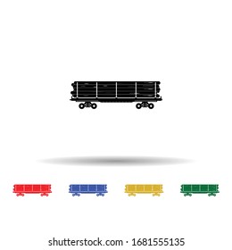 Railway carriage of logs transportation multi color icon. Simple thin line, outline vector of transport by train icons for ui and ux, website or mobile application