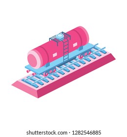 Railway carriage wagon cistern 3d Vector Isometric icon illustration