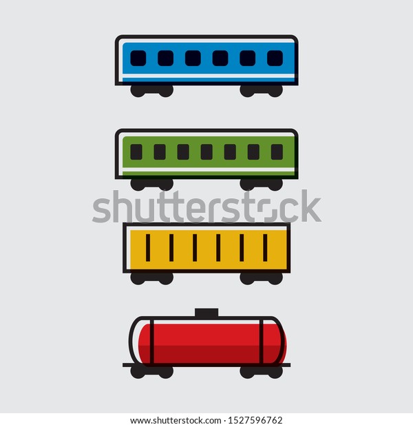 Railway cars. Set of\
four tiny colored\
icons