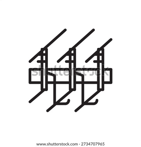 Railway catenary icon. Electrified rail infrastructure and transit engineering, representing overhead line equipment (OLE), messenger wires, traction power systems, and high-speed rail energy grids.