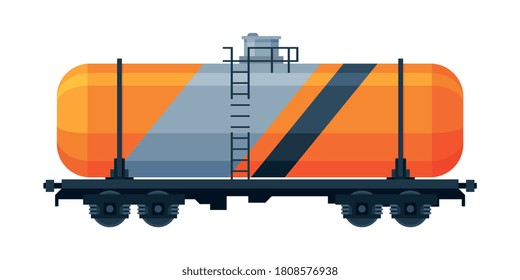 Railway Cistern, Freight Train, Side View, Railroad Transportation Flat Vector Illustration On White Background