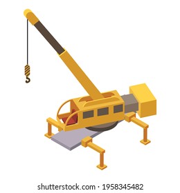 Icono de grúa de ferrocarril. Isométrico del icono vectorial de la grúa de ferrocarril para el diseño web aislado en fondo blanco