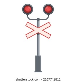 Railway crossing icon cartoon vector. Train road. Traffic signal