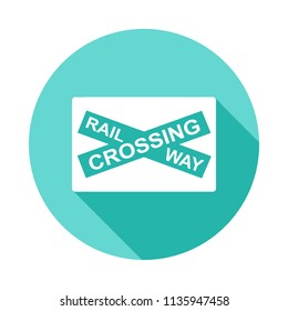 railway crossing icon in Flat long shadow style on white background