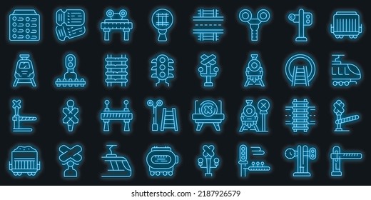 Railway crossing icons set outline vector. Railroad signal. Alert gate