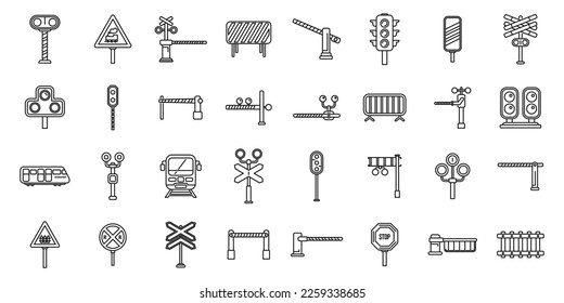 Die Symbole für Bahnübergänge setzen den Vektorgrafik. Alarmsignal. Gabelschiene