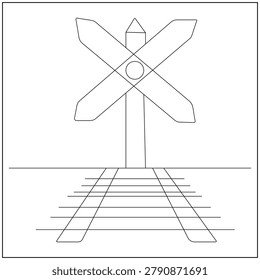 Railway Crossing Line Art, Train Crossing Line Art