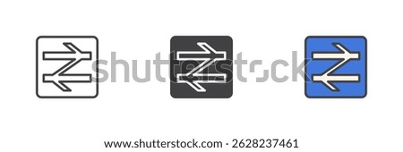 Railway crossing sign different style icon set. Line, glyph and filled outline colorful version, outline and filled vector sign. Symbol, logo illustration. Vector graphics