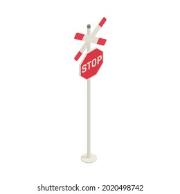 Railway Crossing Stop Sign Isometric Icon 3d Vector Illustration