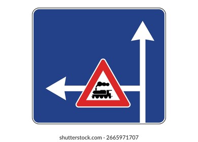 Advertencia de cruce ferroviario en carretera lateral: icono de seguridad y navegación de señales de tráfico multidireccionales