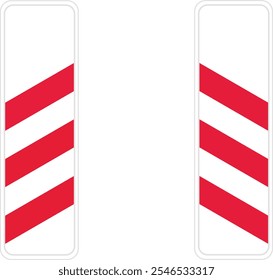 Señales de advertencia de cruce ferroviario con franjas diagonales rojas