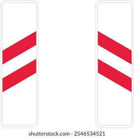 Señales de advertencia de cruce ferroviario con franjas diagonales rojas