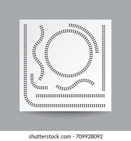 Railway curve, straight, circle, arc, collection set, illustration vector blank white square paper and real shadow.