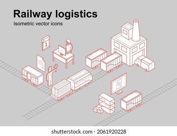 Railway customs logistics.
Isometric vector icons