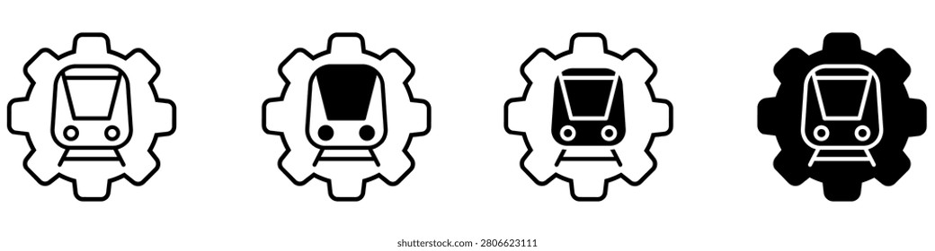 Railway depot icon vector set. Train maintenance illustration sign collection. Rail service symbol. Locomotive depot logo or mark.