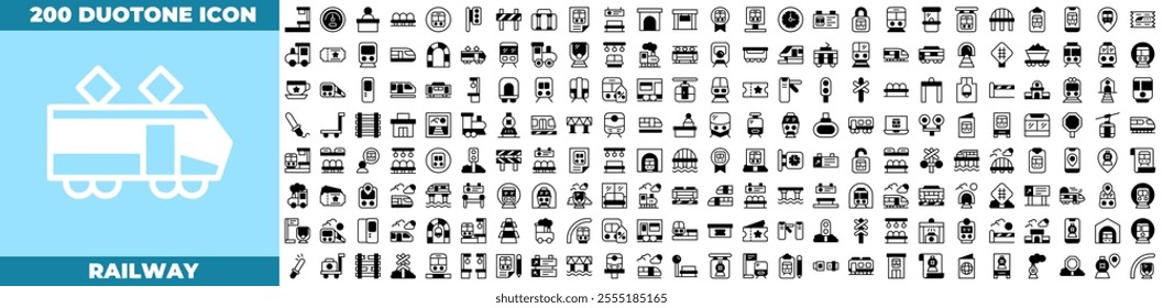 Railway Duotone Editable Icons set. Vector illustration in modern thin duotone style of railway icons: railway,train,transportation etc