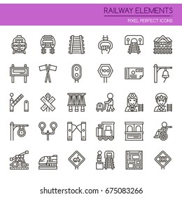 Railway Elements , Thin Line and Pixel Perfect Icons
