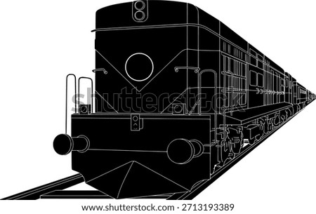 Railway Engine Front View Silhouette Vector. Black Filled Transport Illustration.