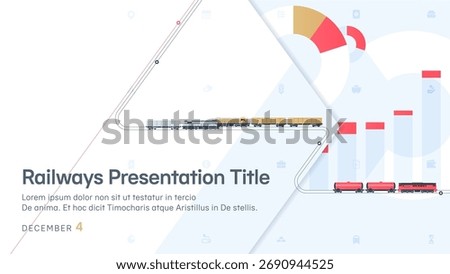 Railway freight transportation. A presentation cover that displays railway lines, trains, diagrams, and icons.