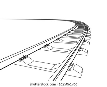 The railway going forward. 3d vector illustration on a white background.