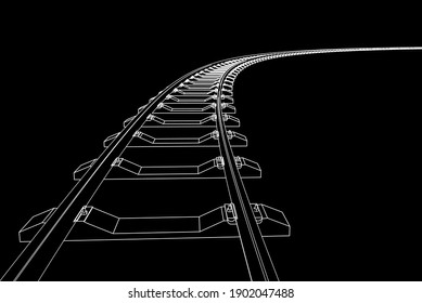 The railway going forward. 3d vector illustration on a black background.