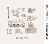 Railway hand drawn vector icons set