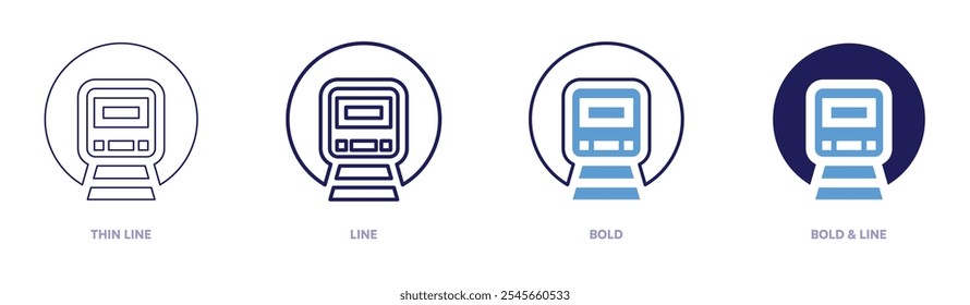 Railway icon in 4 different styles. Thin Line, Line, Bold, and Bold Line. Duotone style. Editable stroke.