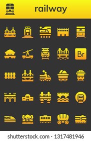 railway icon set. 26 filled railway icons.  Collection Of - Bridge, Train, Wagon, Subway, Railway, Train station