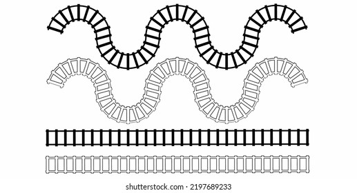 railway icon set isolated on white background.railway winding and straight vector illustration