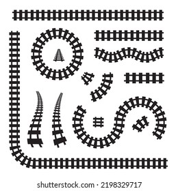 Railway icon set, rails symbol, train tracks sign, railroad pictogram brushes, railway track silhouette, rail way lines vector illustraton