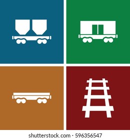 railway icons set. Set of 4 railway filled icons such as cargo wagon