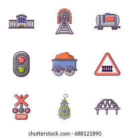 Railway icons set. Flat set of 9 railway vector icons for web isolated on white background