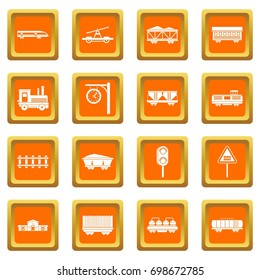 Railway icons set in orange color isolated vector illustration for web and any design