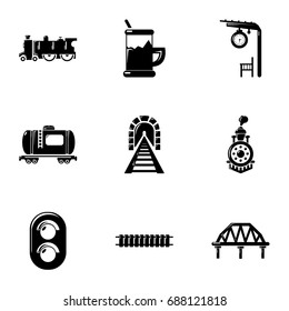 Railway icons set. Simple set of 9 railway vector icons for web isolated on white background