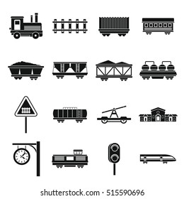 Railway icons set. Simple illustration of 16 railway vector icons for web