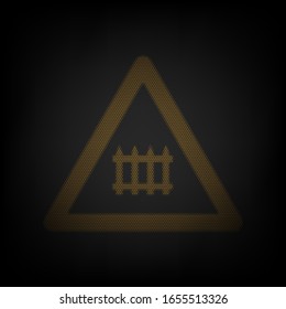 Railway Intersection sign. Icon as grid of small orange light bulb in darkness. Illustration.