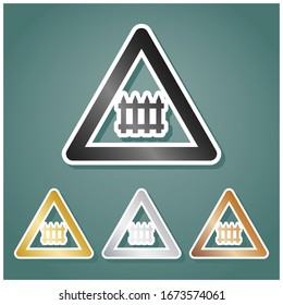 Railway Intersection sign. Set of metallic Icons with gray, gold, silver and bronze gradient with white contour and shadow at viridan background. Illustration.