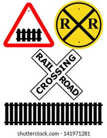 Railway Intersection signs + Rail track silhouette