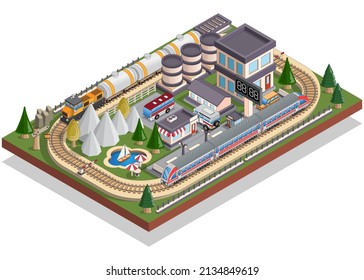 Railway. Isometric. Isolated on a white background. Vector illustration.
