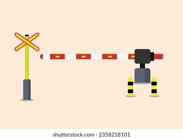 Das Symbol für das Bahnübergang. Eisenbahnbeschilderungen. Bahnübergangsschild. Vektorgrafik für Sicherheit.