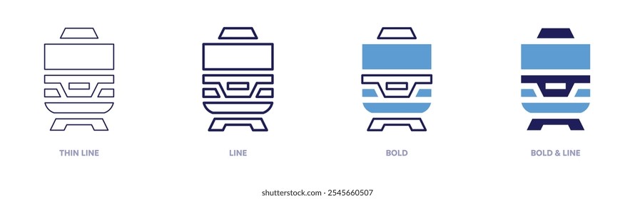 Icono de la línea de ferrocarril en 4 estilos diferentes. Línea delgada, línea, negrita y línea negrita. Estilo duotono. Trazo editable.