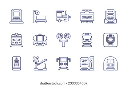 Railway line icon collection. Editable stroke. Vector illustration. Containing subway, train stop, train, carriage, traffic light, traffic lights, metro, phone, barrier, underground.