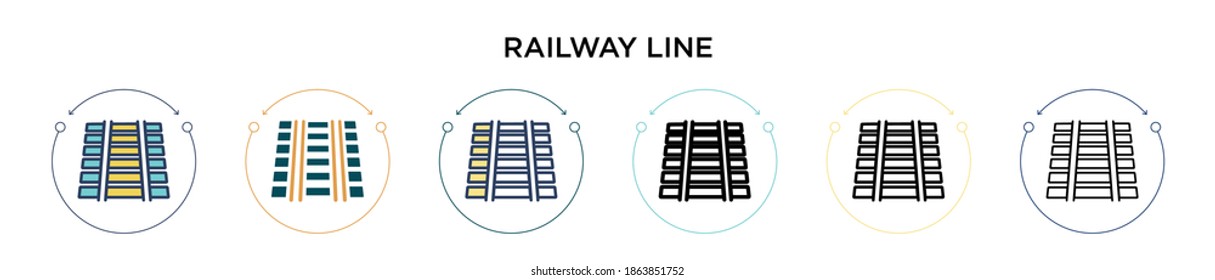 Railway line icon in filled, thin line, outline and stroke style. Vector illustration of two colored and black railway line vector icons designs can be used for mobile, ui, web