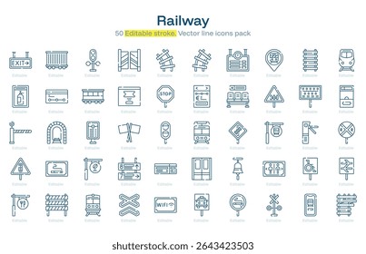 Railway line icon pack. Railway Stroke icon set. Editable Stroke icon