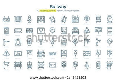 Railway line icon pack. Railway Stroke icon set. Editable Stroke icon