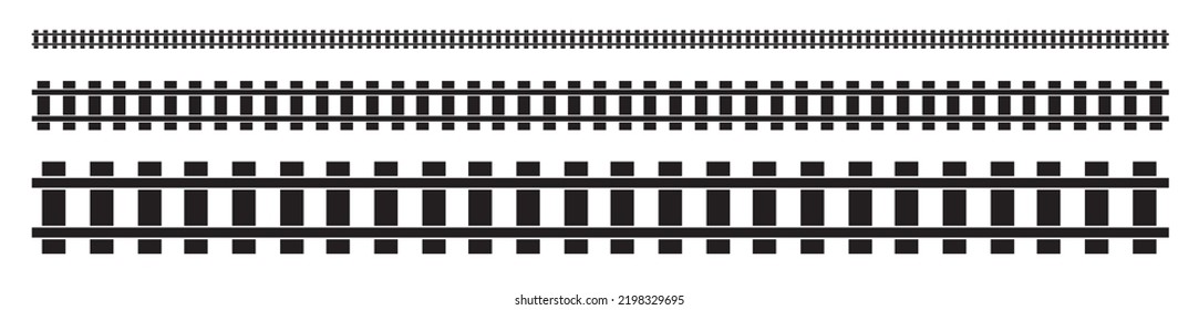 Railway line icon, rails border, train tracks sign, railroad pictogram brush, railway seamless track, rail way lines, tramway, metro, subway path vector illustration