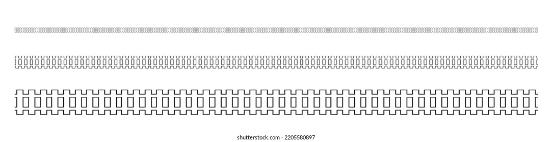 Railway line icon, rails border, train tracks sign, railroad pictogram brush, railway seamless track, rail way lines, tramway, metro, subway path vector illustration