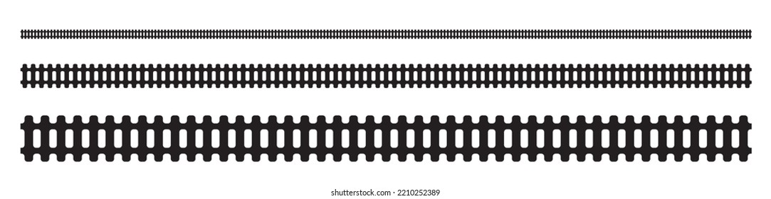 Icono de línea ferroviaria, borde de vías ferroviarias, señalización de vías ferroviarias, pincel de pictograma ferroviario, vía fluvial, líneas ferroviarias, tranvía, metro, vía subterránea ilustración vectorial