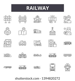 Railway line icon signs.  Linear vector outline illustration set concept.